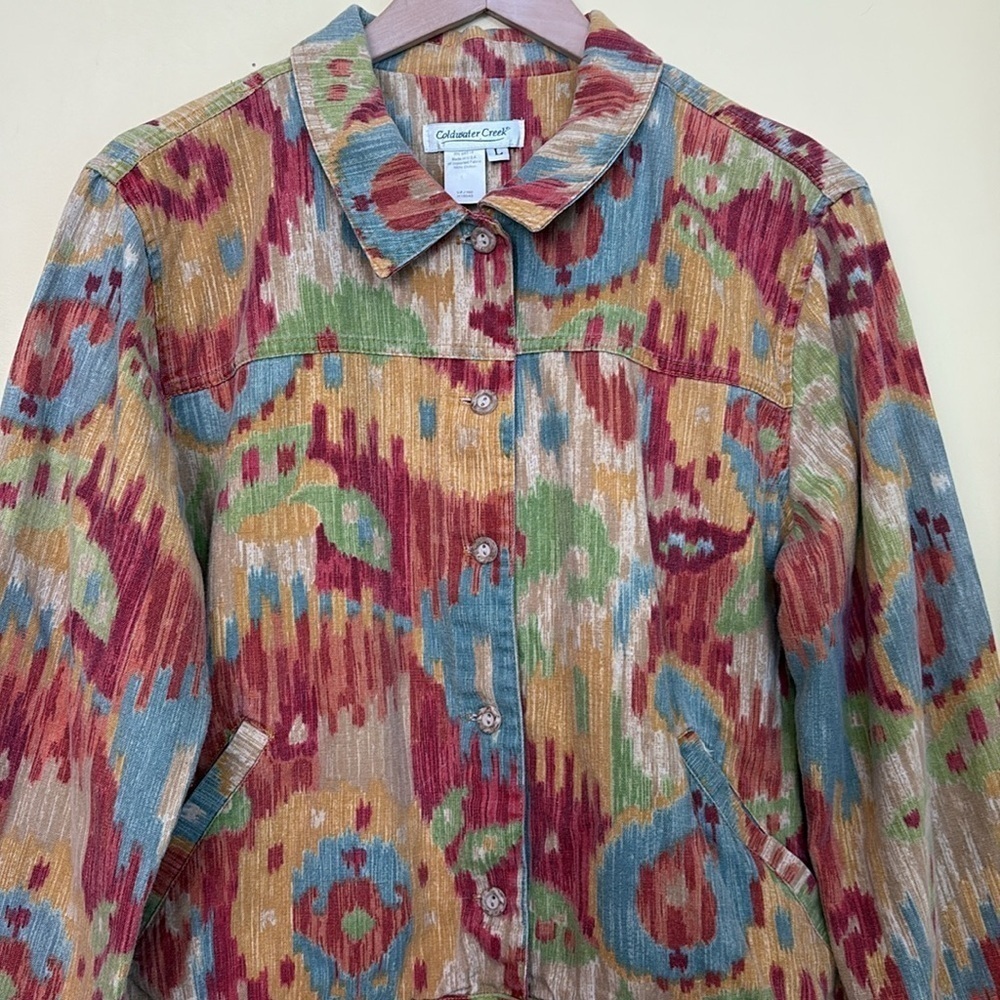 Coldwater Creek | Southwest Multicolor Abstract 100% Cotton Button Up Jacket L - Picture 4 of 17